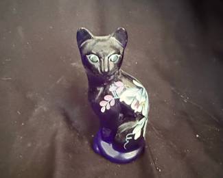 Hand Painted Cobalt Glass Cat Figurine