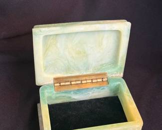 Vintage Green Alabaster Floral Carved Keepsake Box