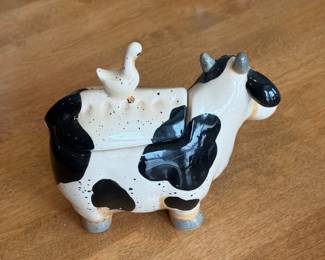 Ceramic Cow Dish with Goose Finial
