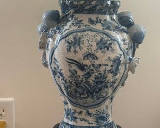 Blue and White Porcelain Temple Jar Lamp with Bird and Floral Motif