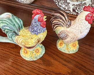 Sakura Chanticleer Rooster Creamer and Lidded Canister Set by Sally Eckman Roberts