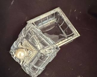 Lenox Crystal Trinket Box with Faux Pearl Finial and Geometric Pattern