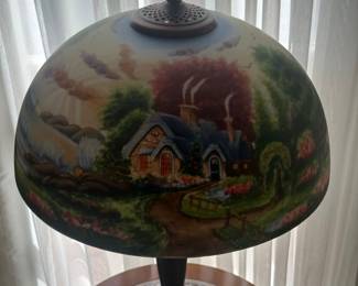 Thomas Kinkade Style Reverse Painted Table Lamp