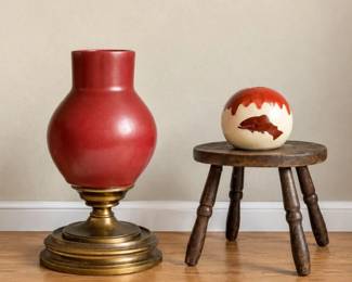 107 VintageDcorCollectionPotteryStoolBrass