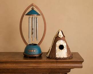 24 VintageWindChimeBettyVanNessBirchBirdhouseSet