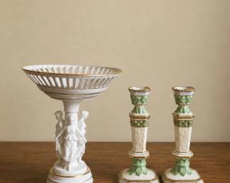 66 VintageFitzFloydCandlesticksFiguralCompote