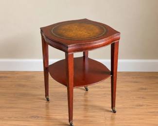 100 MidCenturyWeimanMahoganyTooledLeatherTable