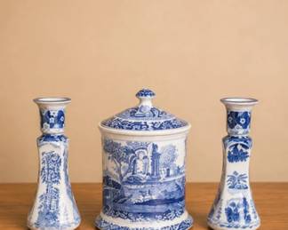 13 SpodeBlueItalianCachepotPorcelainVasePair