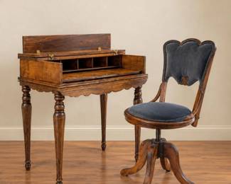138 AntiqueOakSecretaryWritingDeskSwivelChair