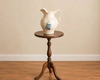 21 VintageBlueRoseCeramicPitcherWoodPlantStand