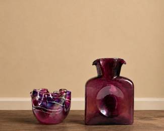 31 SignedCurryStudioArtGlassBowlBlenko384VaseSet