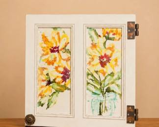 16 SignedFloralWatercolorArtinRepurposedCabinetDoor