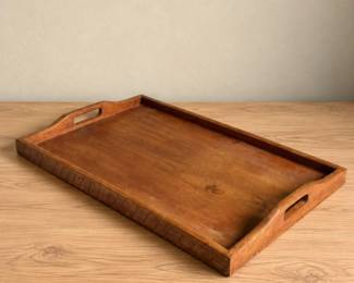 121 VintageLargeWoodButlerServingTrayCutoutHandles