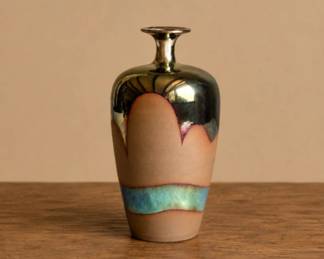 6 FrenchArtDecoMetallicGlazeTerracottaVase1940s