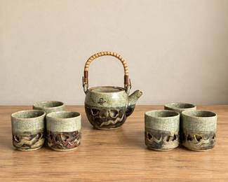 101 VintageJapaneseArtPotteryTeaSetTeapot6Cups
