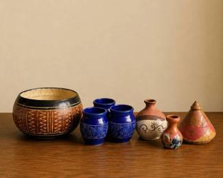 55 VintageHandPaintedFolkArtPotteryVesselCollection