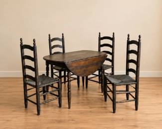 37 VintageDropLeafDiningTableWith4RushSeatChairs