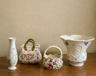 73 VintagePorcelainFloralVasesBasketDecorLot