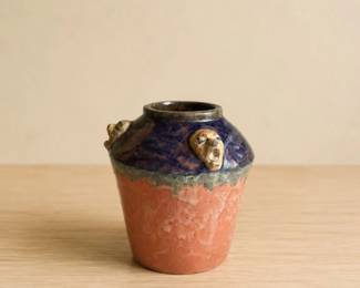 149 OneofaKindStudioArtPotteryFaceVesselPinkPurpleGlaze