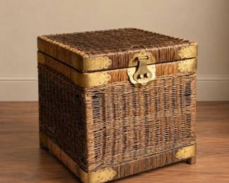 133 VintageWovenRattanTrunkwithBrassHardware