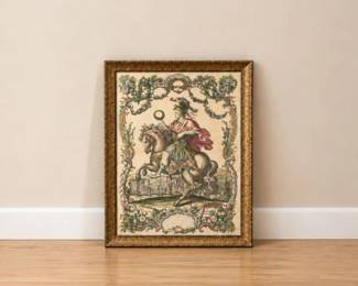 118 AntiqueHandColoredEquestrianEngravingRomanEmperor