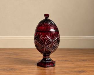 135 VintageRubyRedCuttoClearCrystalCoveredJar