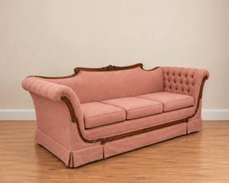 81 VintageVictorianRevivalPinkCarvedWoodSofaCouch