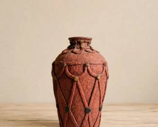 58 VintageRedTerracottaAppliedReliefStudioArtVase