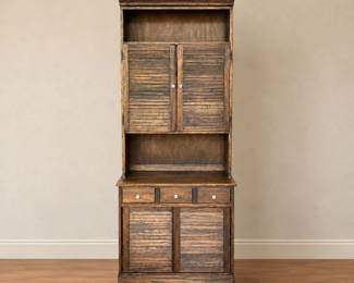 60 VintageRusticWoodHutchCabinetwithLouveredDoors