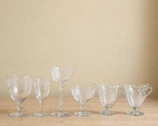 90 LargeVintageEtchedCrystalStemwareMixedGlasswareLot