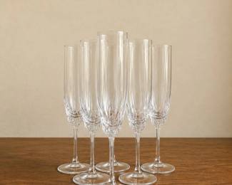 62 Setof6VintageRibbedCrystalChampagneFlutes