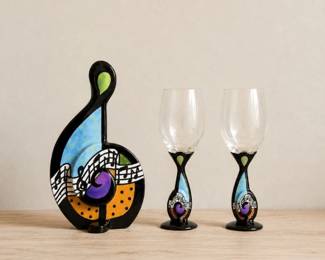 69 RhapsodyCafeMusicalWineGlassesVase3PieceSet