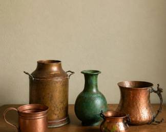71 VintageCopperBrassVasesPitchersDecorativeSet