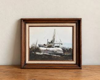143 VintageFramedFishingBoatMaritimeWatercolor