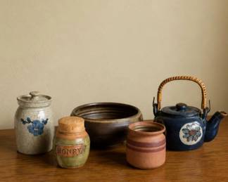 75 VintageStudioPotteryTeapotHoneyJarVesselsLot