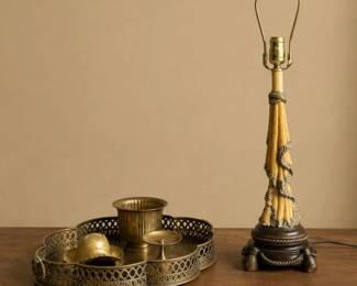 36 VintageBrassDecorLotLampTrayCandleHolders