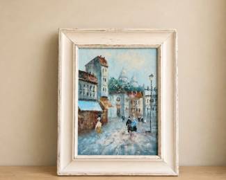34 VintageParisMontmartreStreetSceneFramedPainting