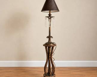 113 VintageRattanPedestalCrystalPrismTableLamp