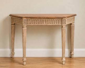 77 GustavianStyleCarvedWoodConsoleTablewithDrawer