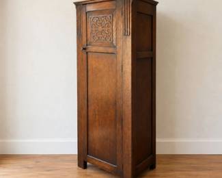 4 AntiqueCarvedOakSingleDoorWardrobeArmoire
