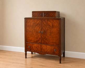 8 AntiqueFiguredWalnutGentlemansWardrobeChest