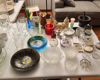 Vintage glassware, tableware, and home decor.