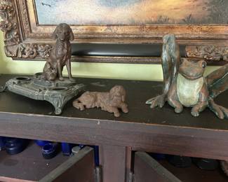 dog inkwell         metal frog