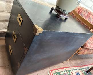 Black lacquer and brass campaign chest deep drawers