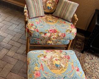 Hickory Chair English country cottage style armchair and ottoman