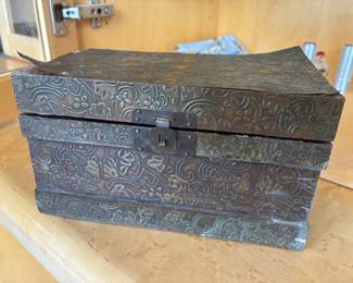 Vintage stamped tin jewelry box