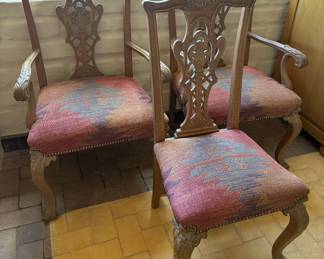 Chippendale style upholstered dining room, chairs - 8