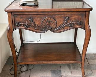 French provincial one drawer carved table with lower shelf