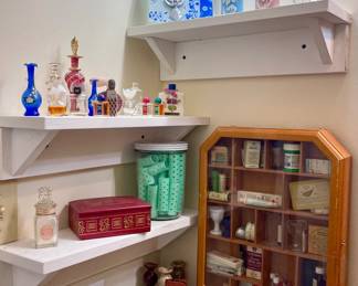 PERFUME BOTTLES, KNICK KNACK SHELF