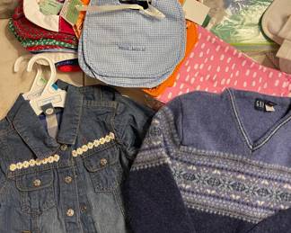 VINTAGE HANDMADE BIBS, BABY GAP SWEATER AND MORE